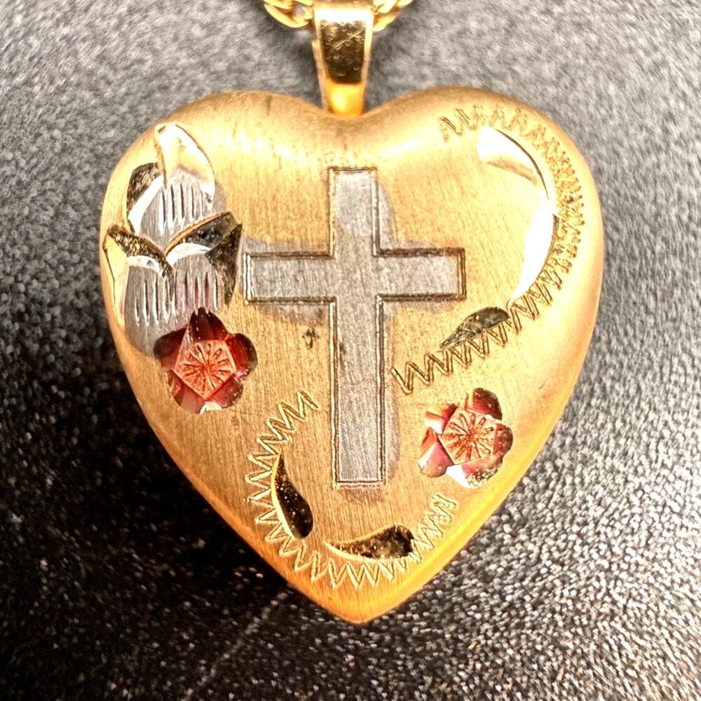 Vintage Princess Pride Creations 14K Gold Filled Heart Locket Cross Necklace 20"
